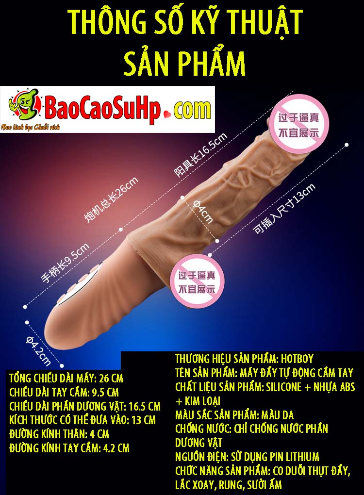 Dương vật giả HOTBOY Bella silicone rung thụt phát nhiệt cực đã