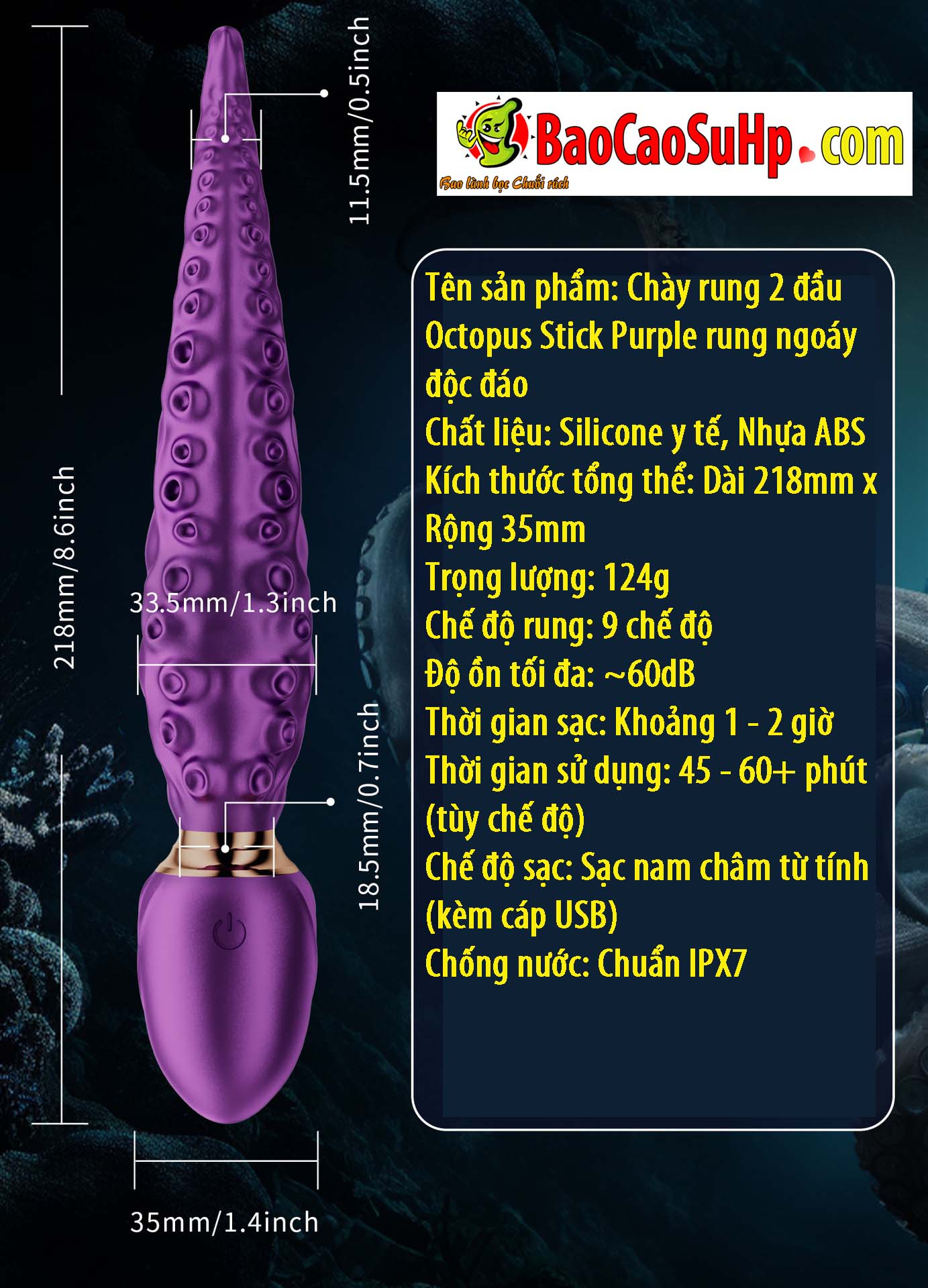 chay rung Octopus Stick Purple 10 1 - Chày rung 2 đầu Octopus Stick Purple rung ngoáy độc đáo Silicone