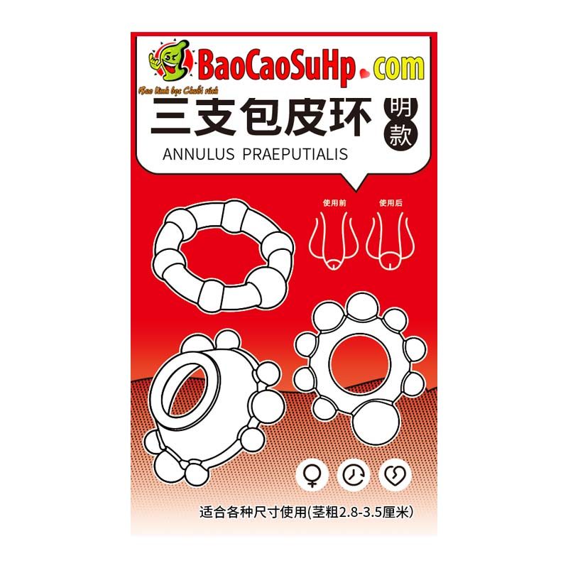 bo vong deo Anulus Praeputialis 10 - Bộ vòng đeo 3 chiếc bi to gân nổi Anulus Praeputialis kéo dài thời gian quan hệ.