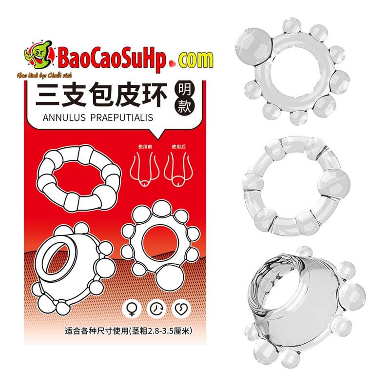 bo vong deo Anulus Praeputialis 11 - Bộ vòng đeo 3 chiếc bi to gân nổi Anulus Praeputialis kéo dài thời gian quan hệ.