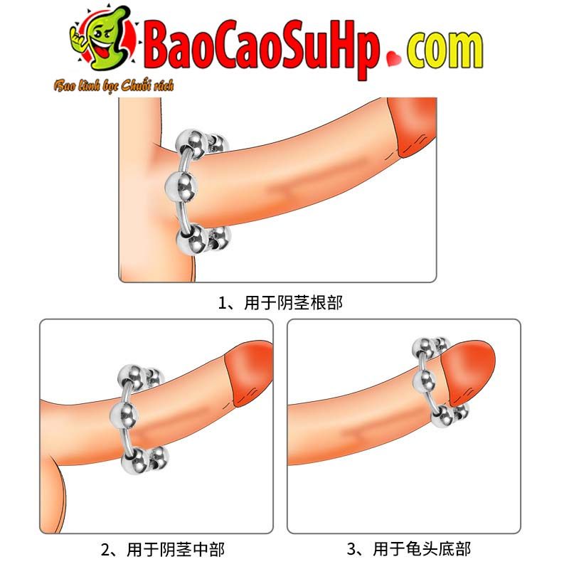 Vòng đeo dương vật inox hạt kích thích, đường kính 30-35mm
