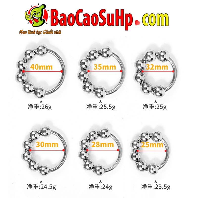 Vòng đeo dương vật inox hạt kích thích, đường kính 30-35mm