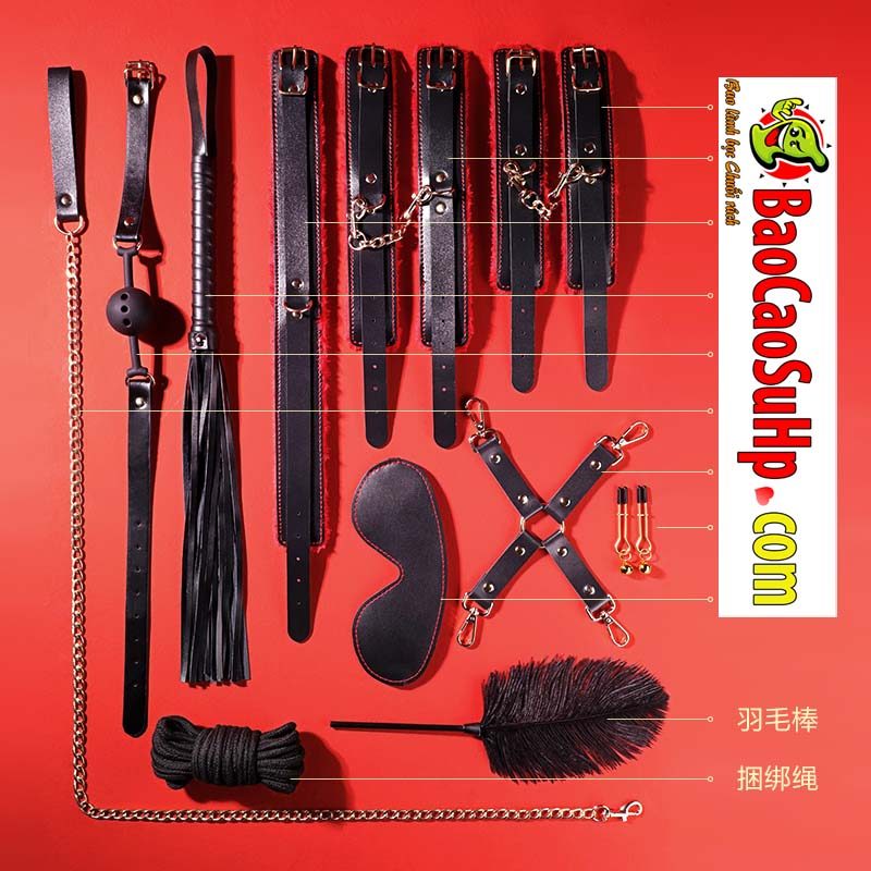 Bộ BDSM Mizzzee BIN002 10 món da đen đỏ kích thích mạnh mẽ khiêu gợi