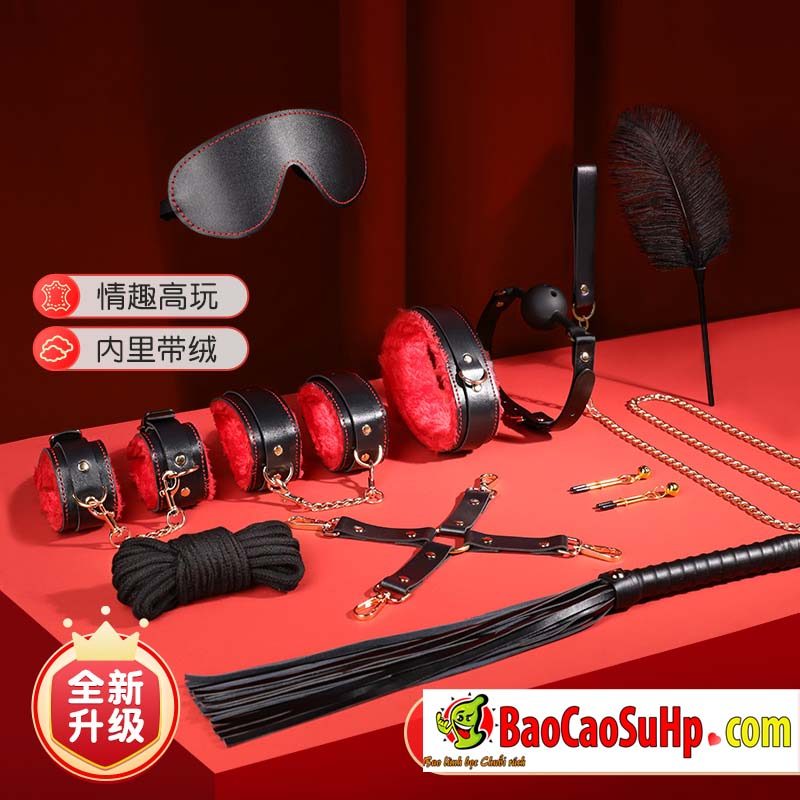 Bộ BDSM Mizzzee BIN002 10 món da đen đỏ kích thích mạnh mẽ khiêu gợi