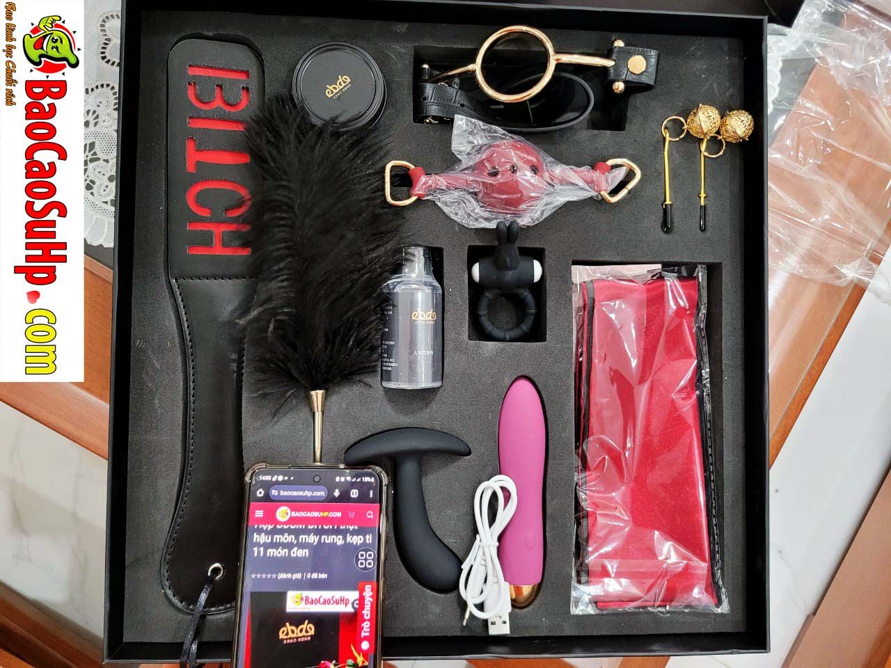 Hộp BDSM đen 11 món thụt hậu môn máy rung kẹp ti hấp dẫn
