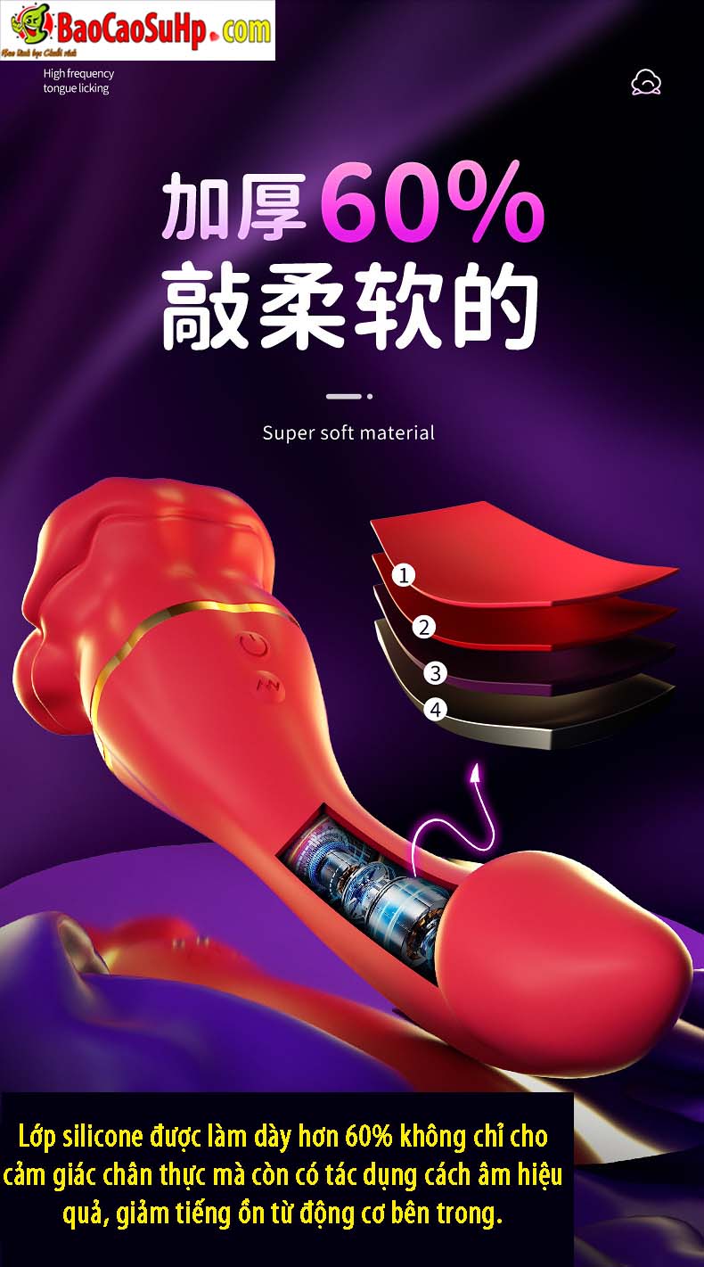 Dương vật giả lưỡi rung Inferno Kiss Tongue Vibrator 2in1 đa năng