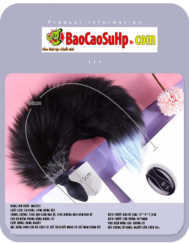 Phích cắm hậu môn đuôi cáo Rory silicone điều khiển không dây siêu mềm mại