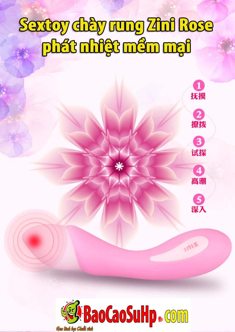 Chày rung Zini Rose phát nhiệt mềm mại Sextoy cao cấp an toàn