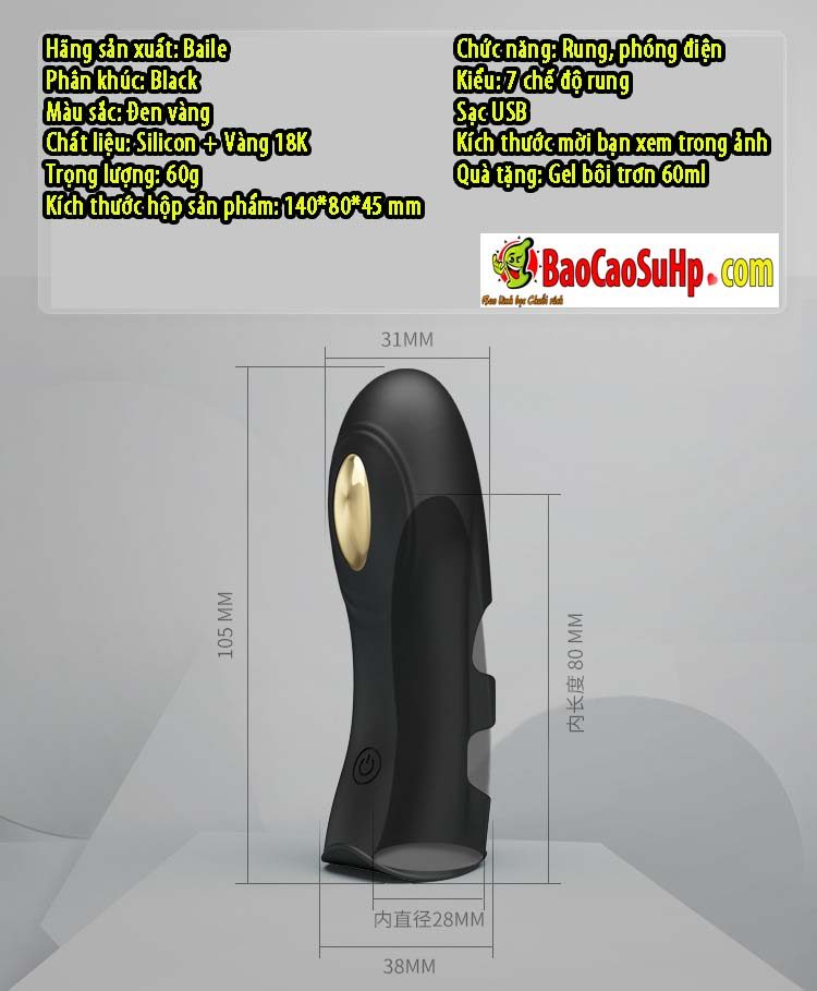 Sextoy ngón tay rung Baile Gold 18k phóng điện cao cấp độc đáo sang trọng