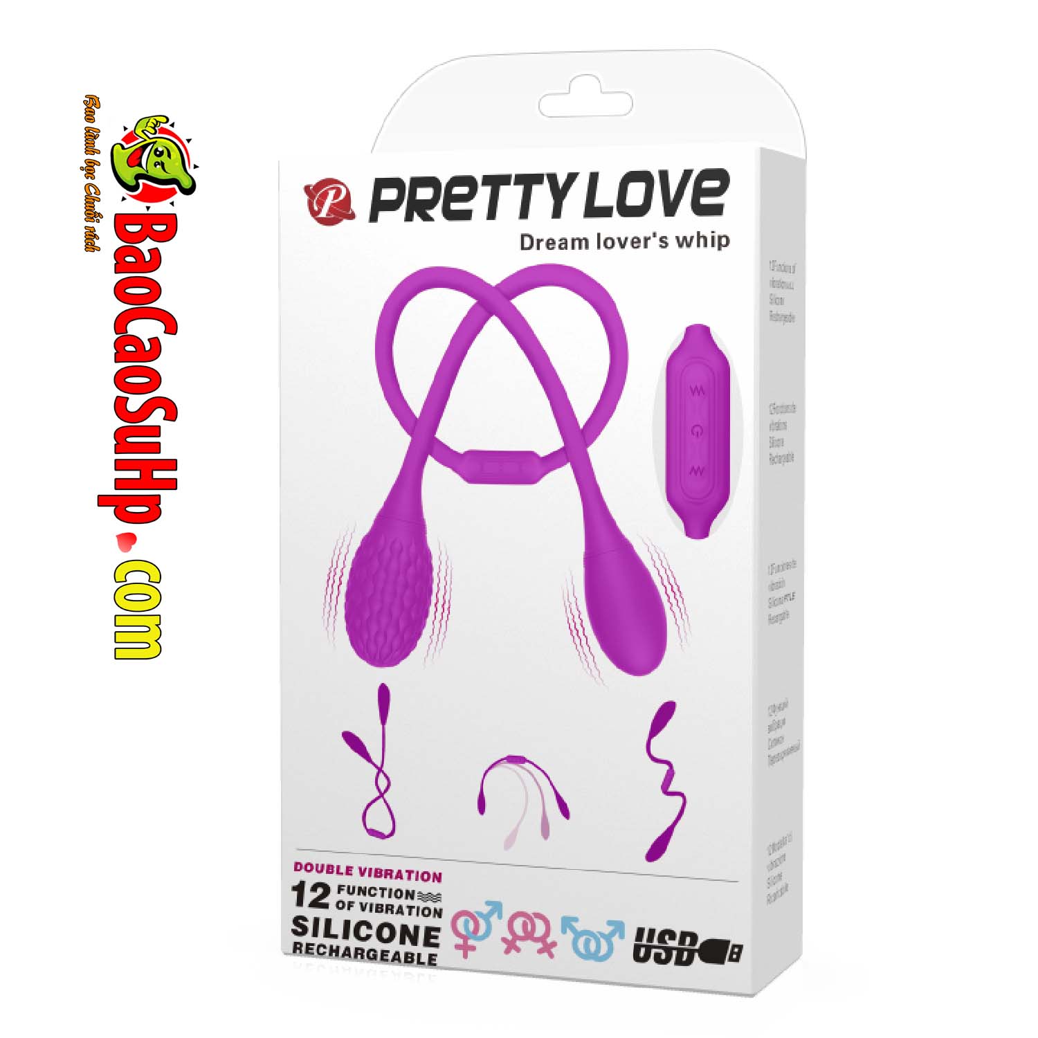 Trứng rung 2 đầu Prettylove Dream lover Whip cao cấp kích thích mạnh