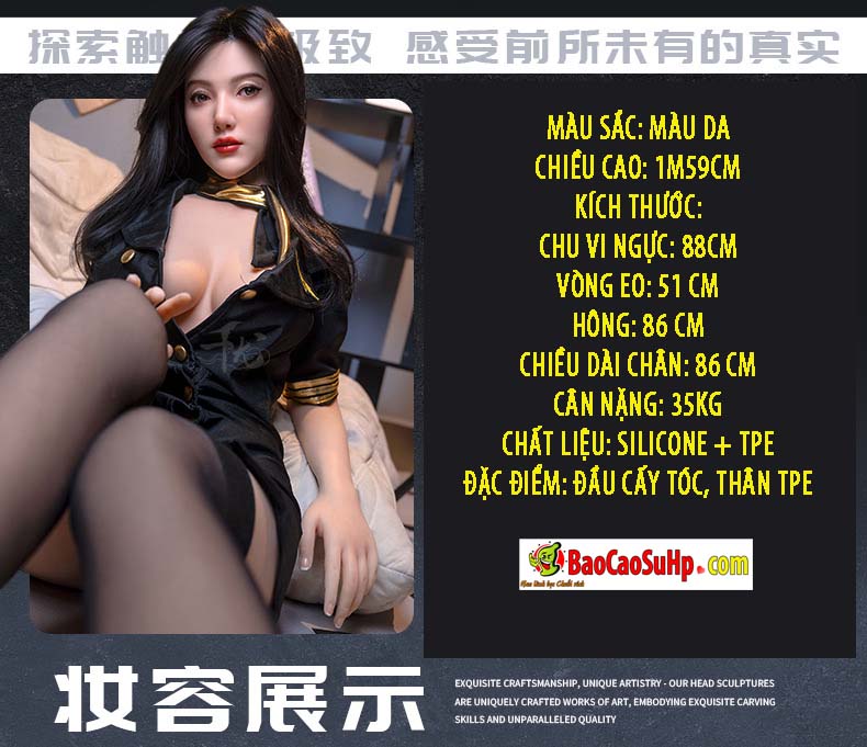 bup be tinh duc Full nu tiep vien anh nguyet nguc bu 1m58 7 - Búp bê tình dục Full nữ tiếp viên Ánh Nguyệt ngực bự 1m58 đầu silicone thân TPE (Oder)