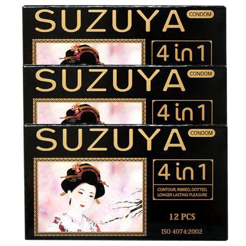 Suzuya 4 in 1 Ultra Thin Ribbed Condom Long Last Delay Japan Brand