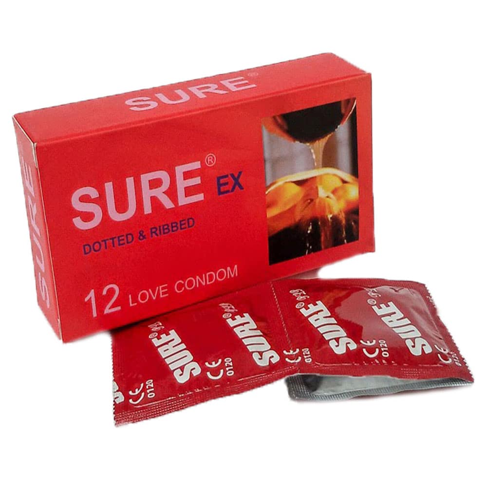 Bao cao su Sure đỏ gân gai nhỏ siêu mỏng kích thích tăng khoái cảm 