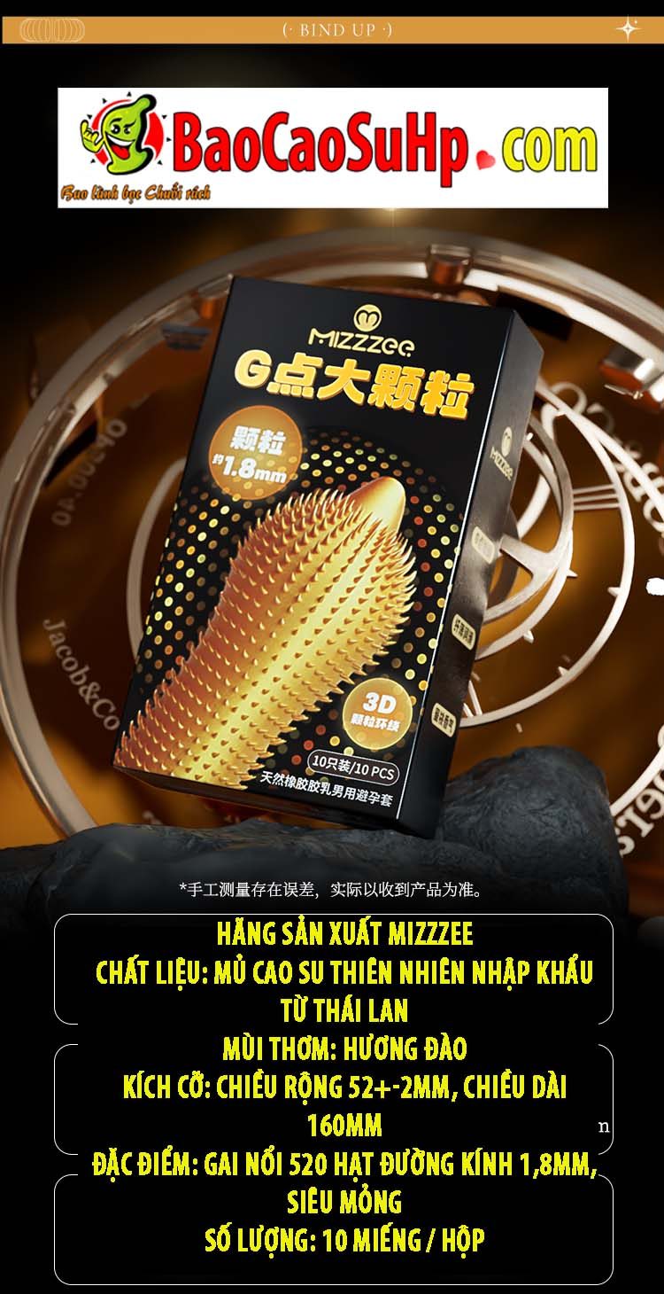 Bao cao su gai lớn 18mm siêu mỏng Mizzzee Yomahork hương đào kích thích