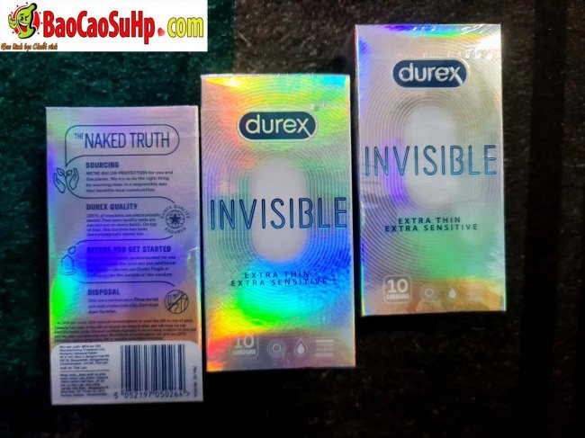 Bao cao su Durex Invisible mỏng, nhiều gel, cảm giác mềm mại an toàn 