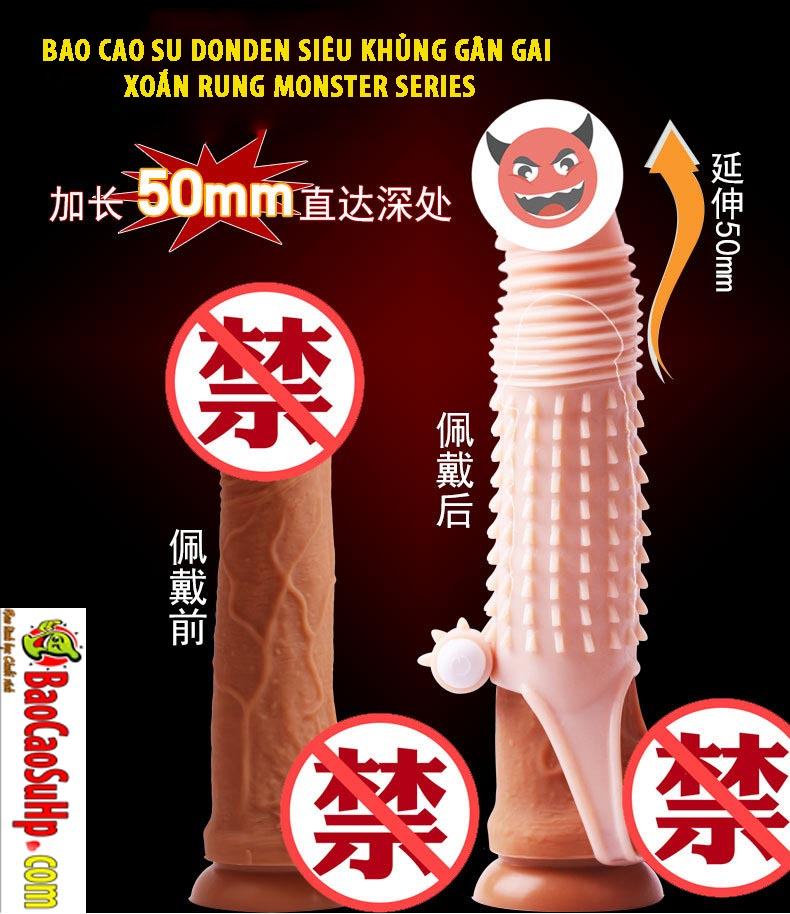 Bao Cao Su Dondén Siêu Khủng Gân Gai Xoắn Rung Monster Kích Thích