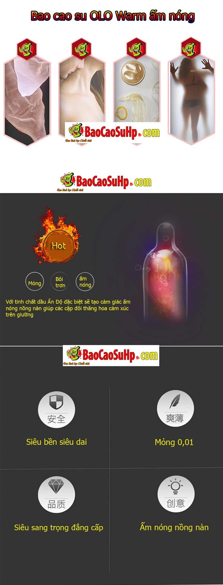 OLO Ultra-Thin Warm Red Condom for Exciting Sensation