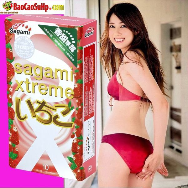 Bao cao su Sagami Xtreme hương dâu tăng khoái cảm an toàn cho sức khỏe 