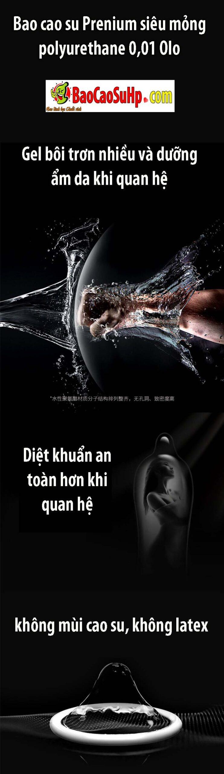 Bao cao su Olo siêu mỏng 0.01mm polyurethane an toàn cao cấp