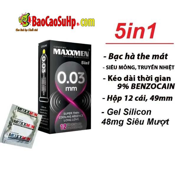 bao cao su maxman 0 - Bao cao su maxman siêu mỏng 0.03mm 5in1 bạc hà.