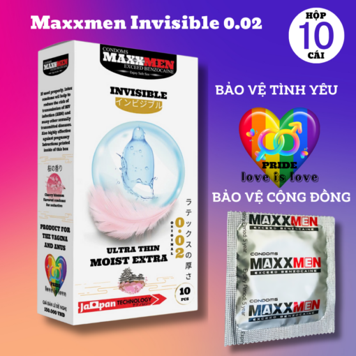Bao cao su size 49mm Maxxmen Invisible 002 công nghệ NHẬT BẢN siêu mỏng gel silicone