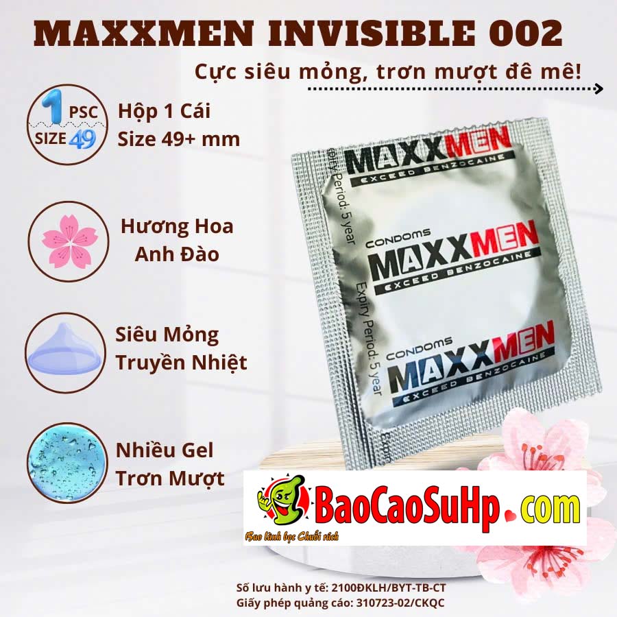 Bao Cao Su Maxxmen Invisible 002 2 - Bao cao su size 49mm Maxxmen Invisible 002, công nghệ NHẬT BẢN siêu mỏng gel silicone