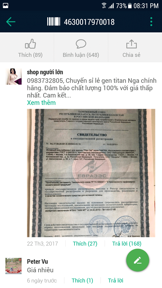 Gel Titan Nga chính hãng mua ngay giá tốt Hải Phòng