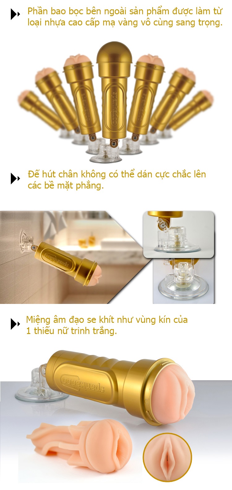 Gold Plated Wall-Attached Premium Male Masturbator – Soft Silicone USA