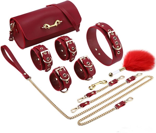 Bộ Bạo Dâm Da Cao Cấp Đen Đỏ - Túi Xách + Quà Tặng Hấp Dẫn