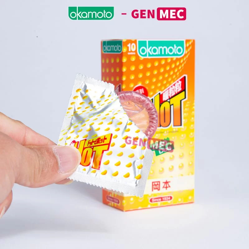 Bao cao su kéo dài xuất tinh Okamoto Dot De Hot gai li nóng ấm Nhật 
