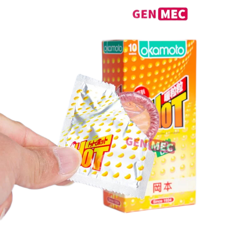  Bỏ sỉ Bao Cao Su Kéo Dài Xuất Tinh - Gai Li Ti - Nóng Ấm - Okamoto Dot De Hot Nhật  cao cấp 