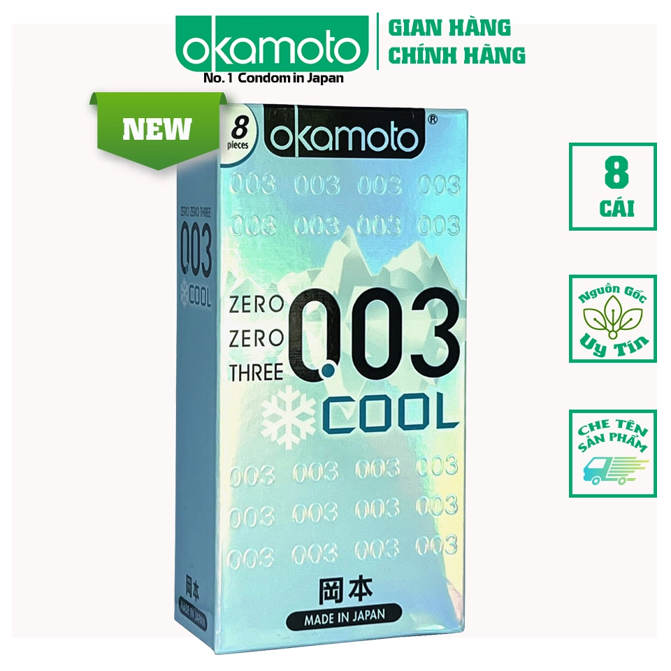Bao cao su Okamoto 0.03 Cool Nhật Bản mát lạnh kéo dài thời gian 