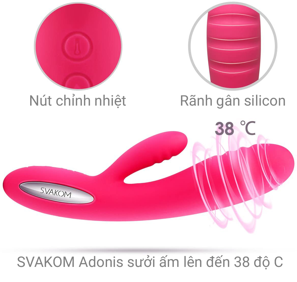 SVAKOM Adonis dương vật giả rung 2 nhánh lớn sưởi ấm 38°C