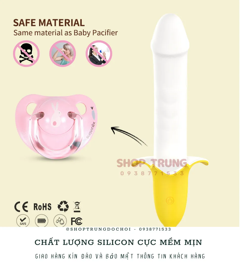 Đồ chơi người lớn rung thụt trái chuối silicon an toàn