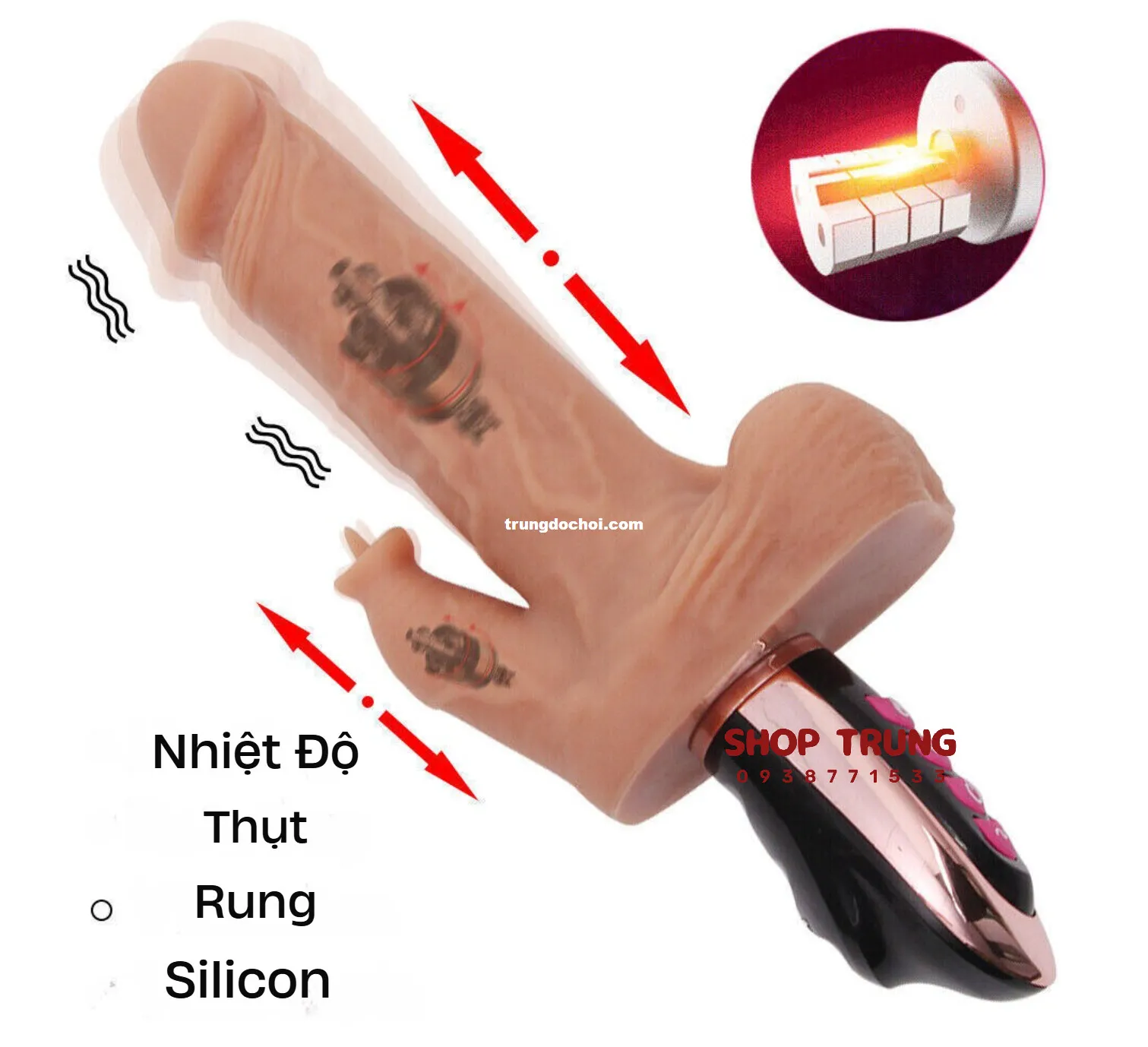 Dương vật giả rung thụt 7 chế độ thăng hoa sục mạnh ấm nóng