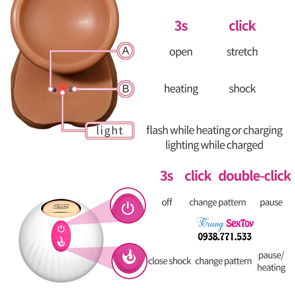 Yeain dương vật giả rung thụt mạnh mẽ, điều khiển từ xa tiện lợi