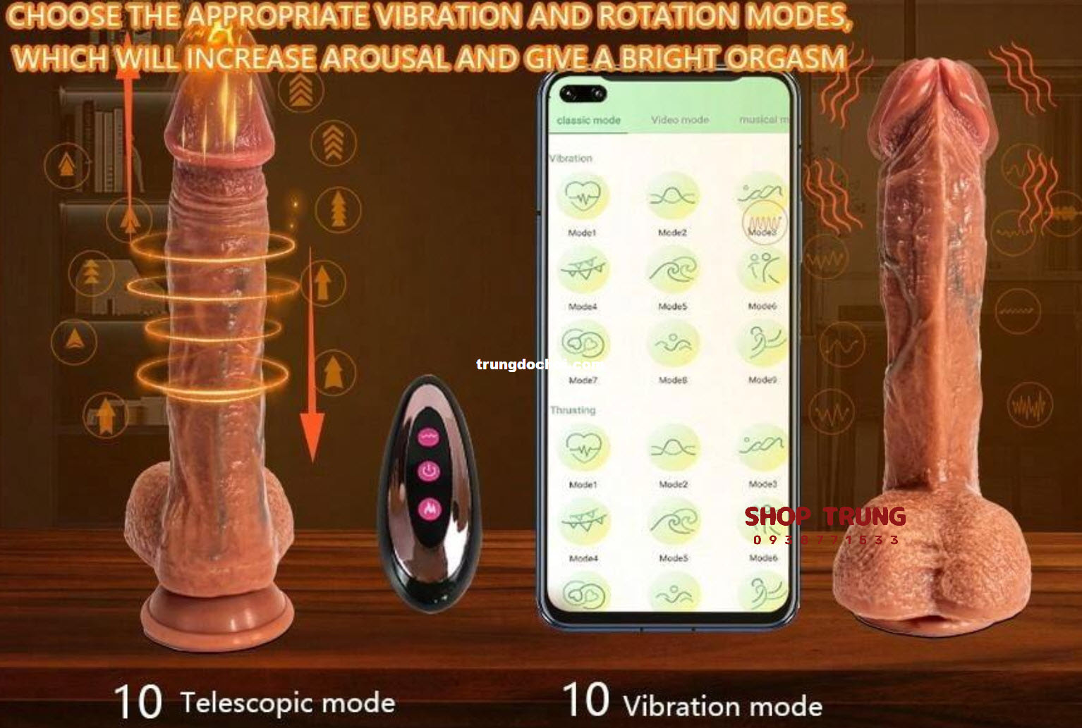 Dương Vật Giả Rung Thụt 10 Chế Độ Điều Khiển APP Siêu Thực