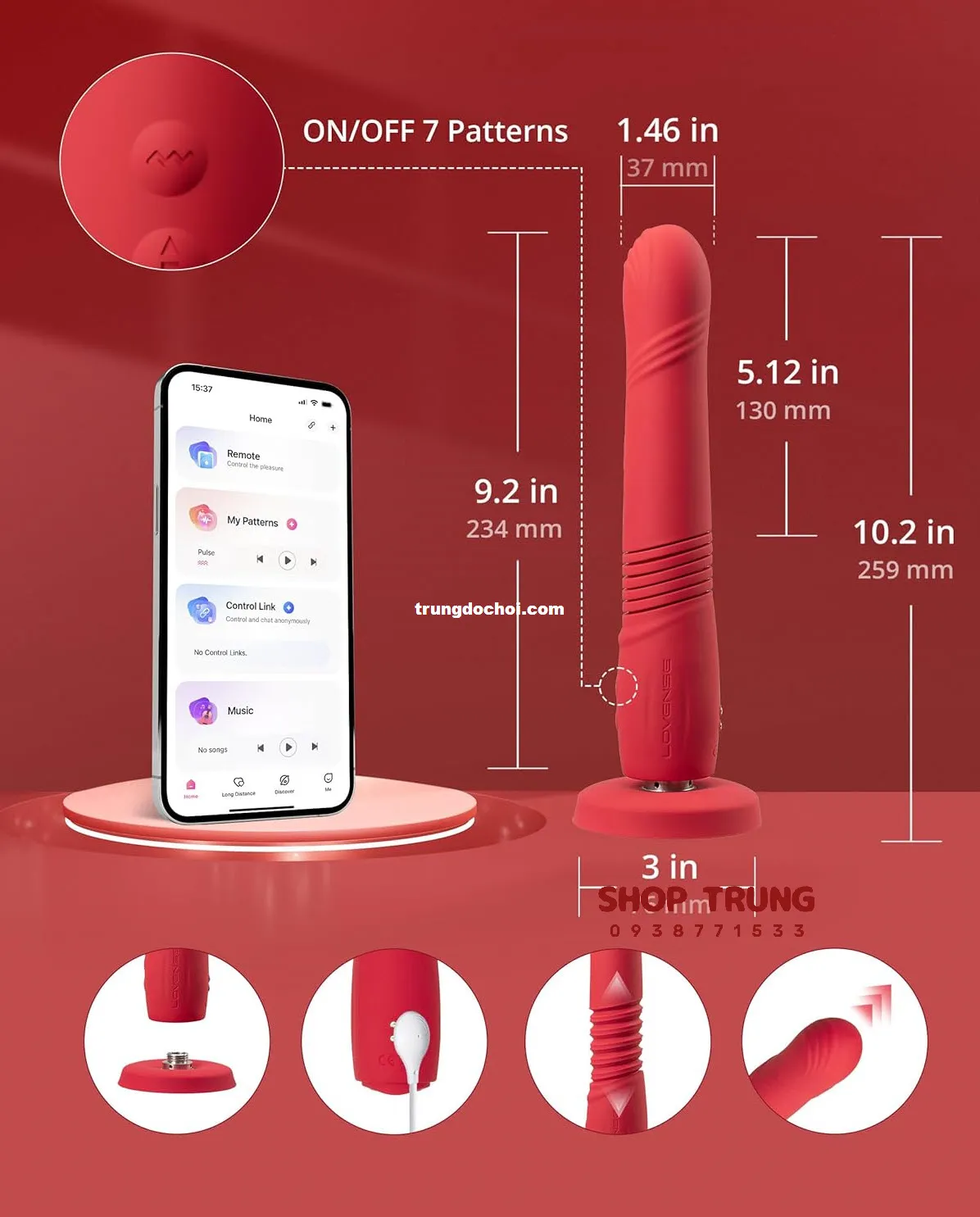Dương vật giả Lovense Gravity rung thụt app điều khiển từ xa chính hãng