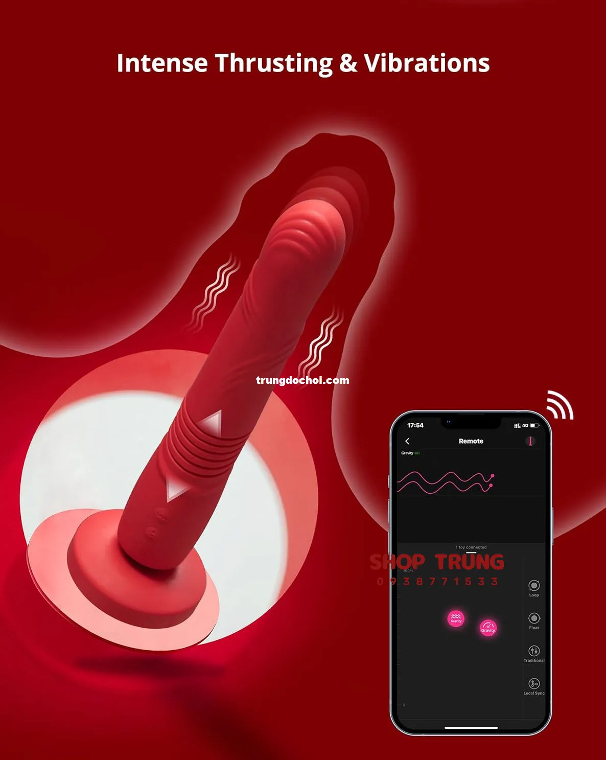 Dương vật giả Lovense Gravity rung thụt app điều khiển từ xa chính hãng