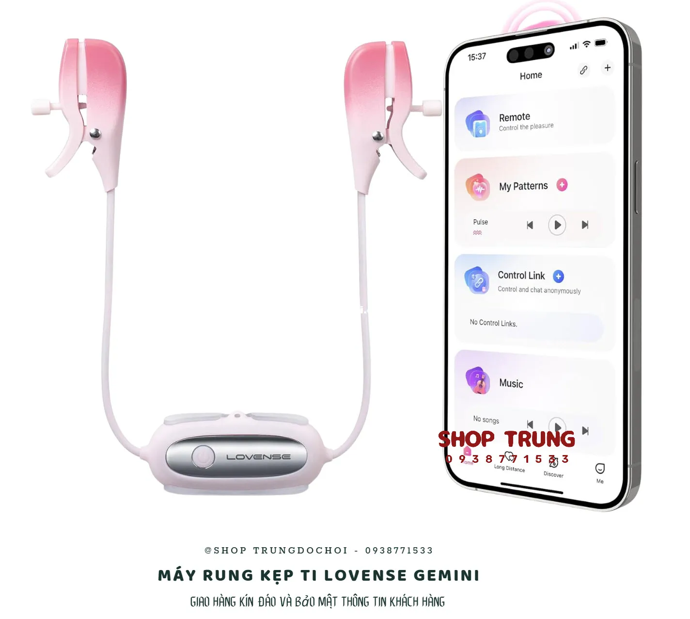 Máy Rung Kẹp Ti Lovense Gemini Điều Khiển App Chống Nước Mạnh