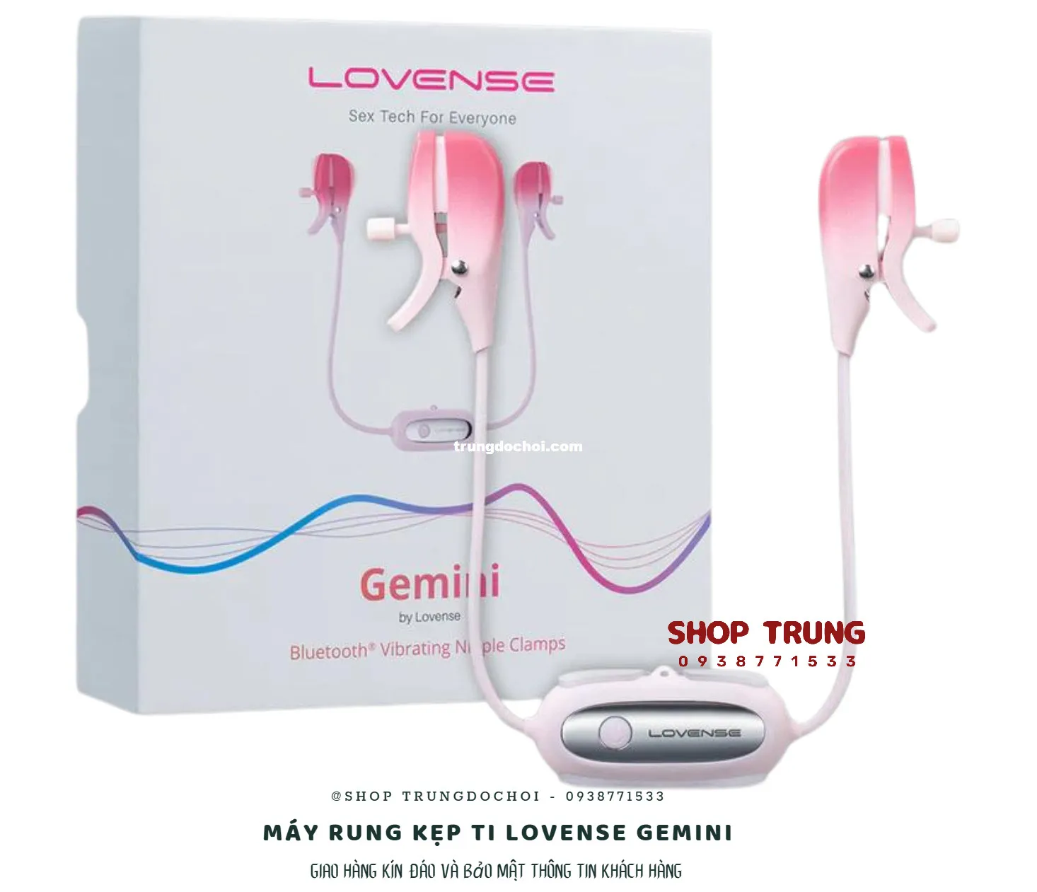 Máy Rung Kẹp Ti Lovense Gemini Điều Khiển App Chống Nước Mạnh