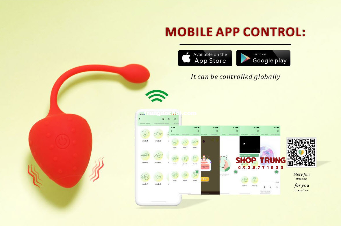 Trứng Rung Từ Xa Hình Dâu 9 Chế Độ Rung Cao Cấp