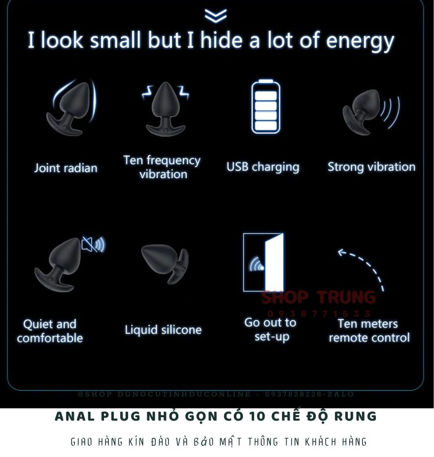 Anal Plug nhỏ gọn, 10 chế độ rung mạnh mẽ, kích thích tuyệt đỉnh