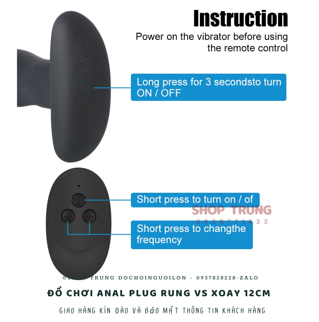 Anal Plug Rung Xoay 12cm Điều Khiển Từ Xa Hấp Dẫn Giá Tốt