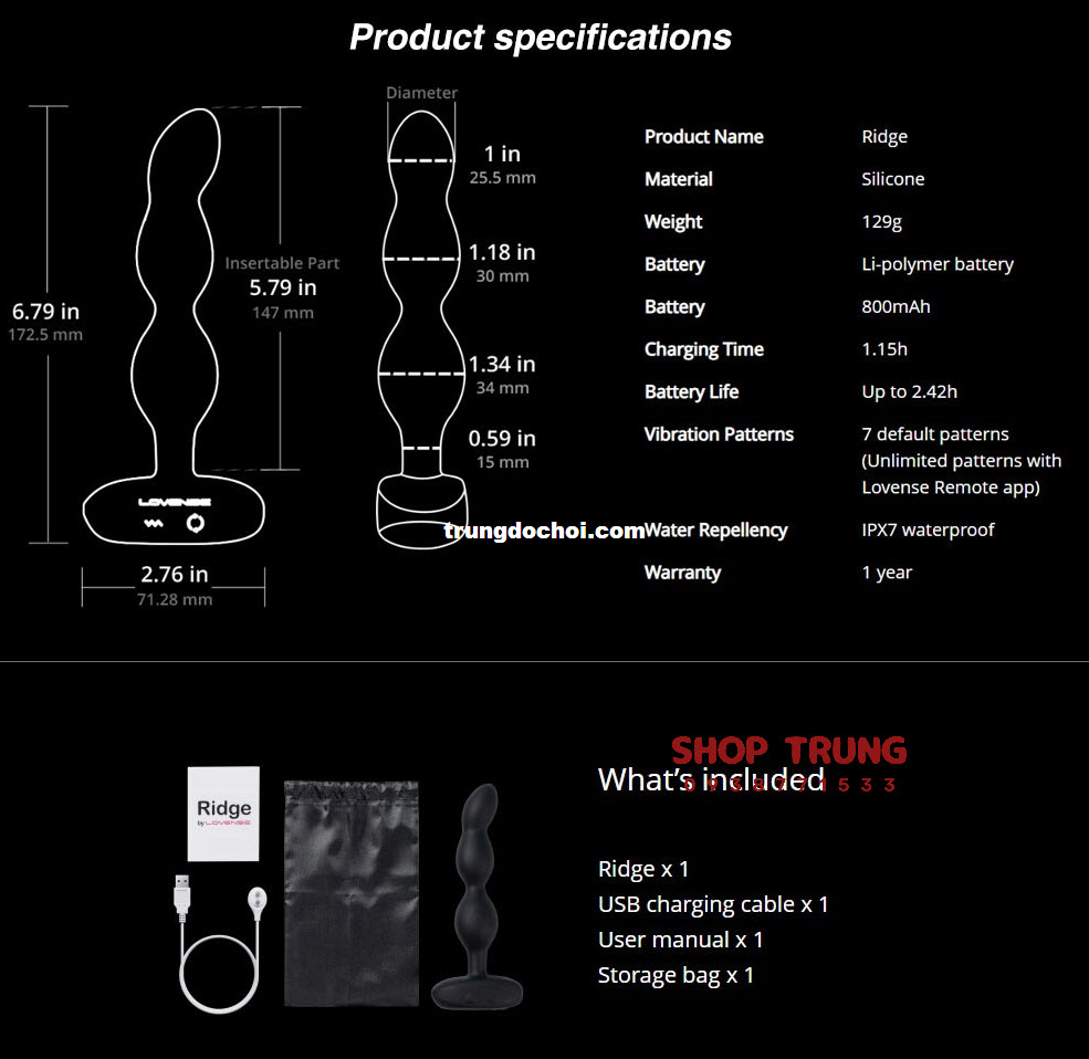 Lovense Ridge - Máy Rung Hậu Môn Cao Cấp, Siêu Mạnh, An Toàn