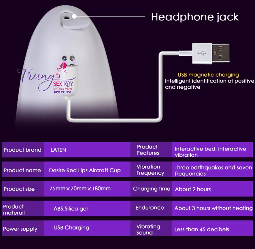 Leten Erotic Lips dụng cụ bú mút rung nhiều chế độ sạc USB tiện lợi
