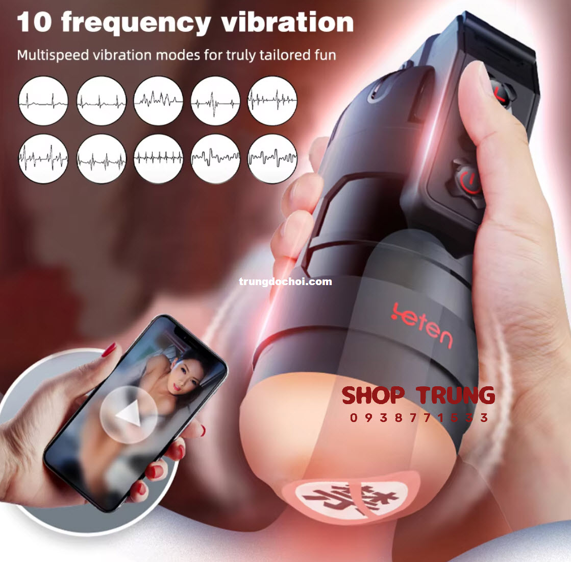 Cốc Leten Vibro rung mạnh kết nối app thông minh
