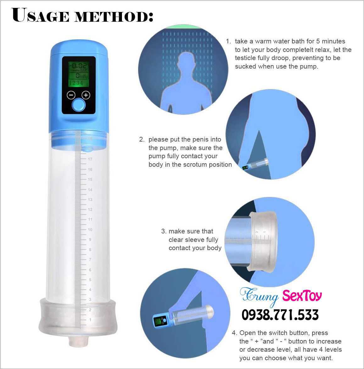 Máy tập dương vật tự động LCD tăng kích thước an toàn nhanh