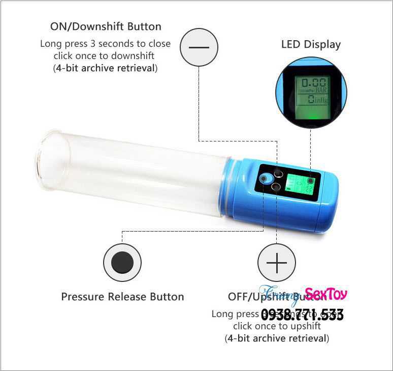 Máy tập dương vật tự động LCD tăng kích thước an toàn nhanh