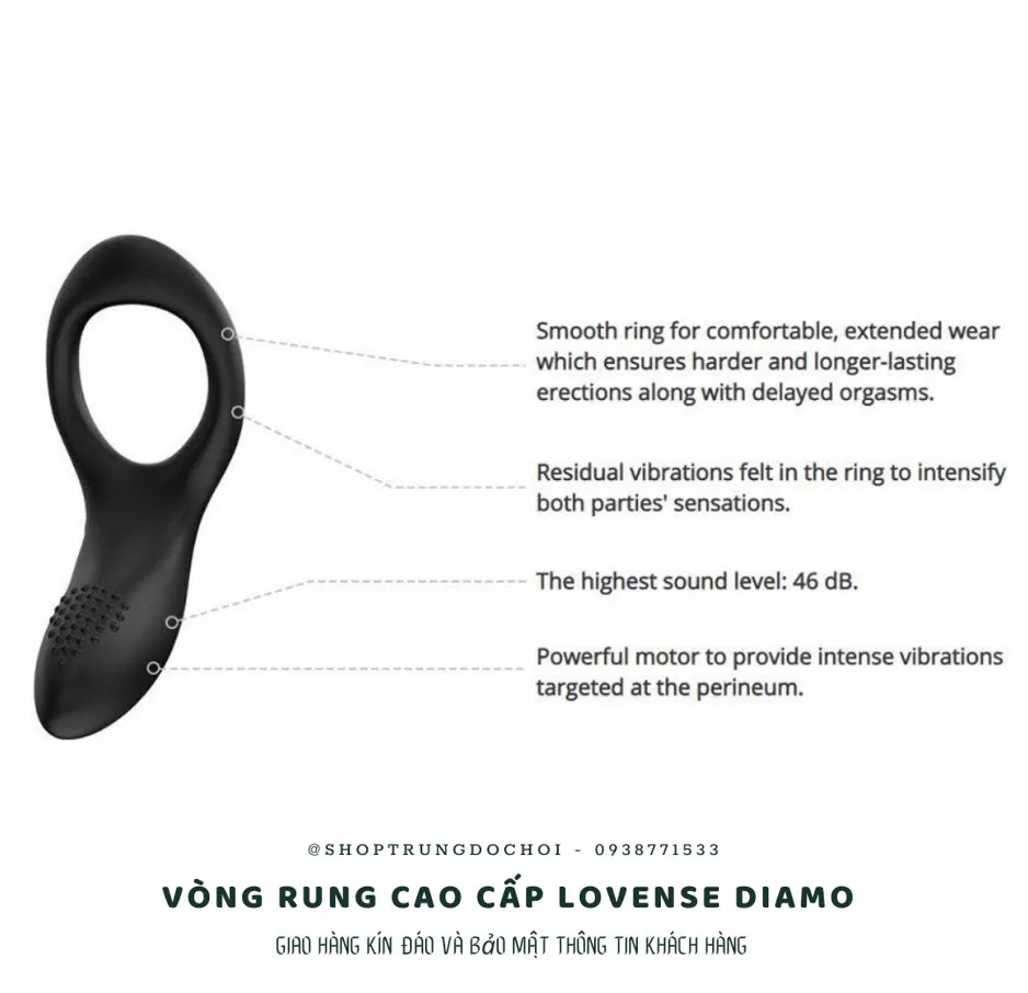 Vòng rung Lovense Diamo bluetooth cao cấp kích thích âm vật chống xuất tinh sớm